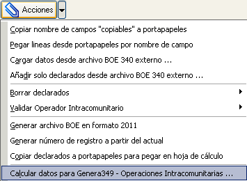 Opción de menú para generar el 349 desde los datos del 340
