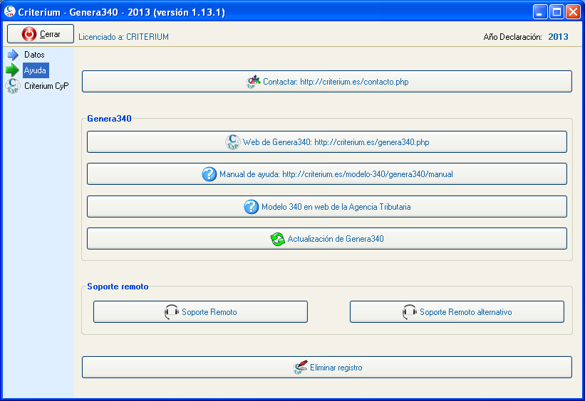 Panel de ayuda de Genera340