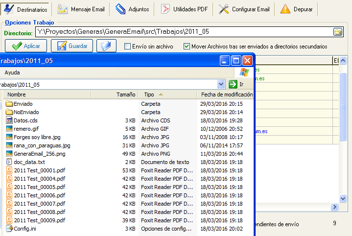 Directorio de trabajo de lote de correos