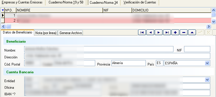 Datos de beneficiario de la norma 34