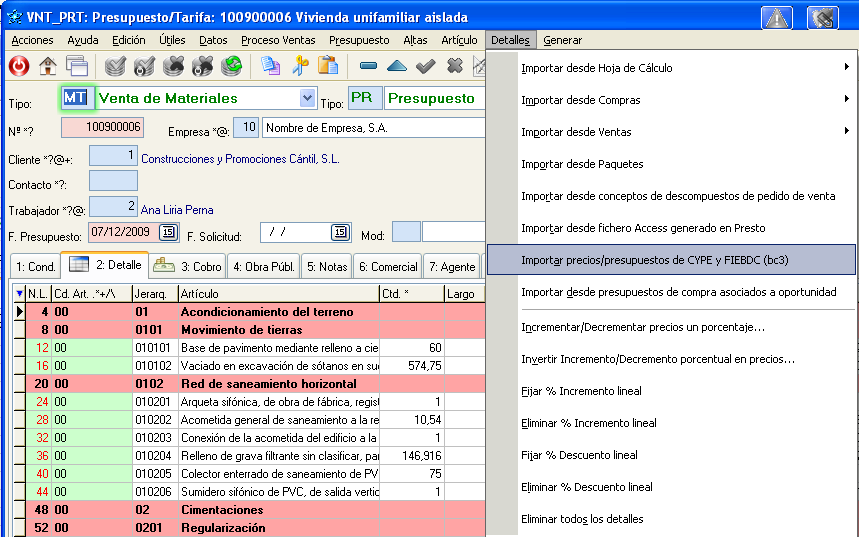 Lanzar la importación de archivos BC3