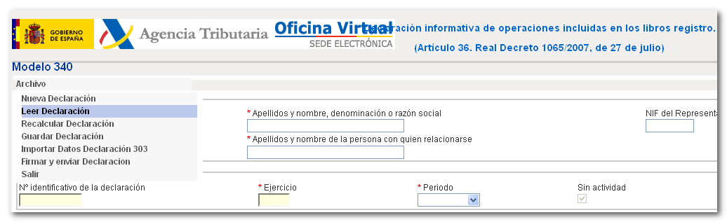 Menú Archivo → Leer Declaración.