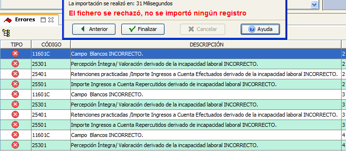 Error al importar modelo 190 de 2.016 en Informativas