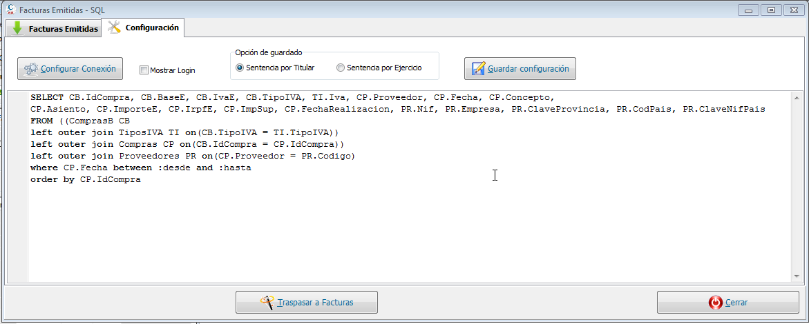 Carga de datos en SII mediante consulta SQL a base de datos