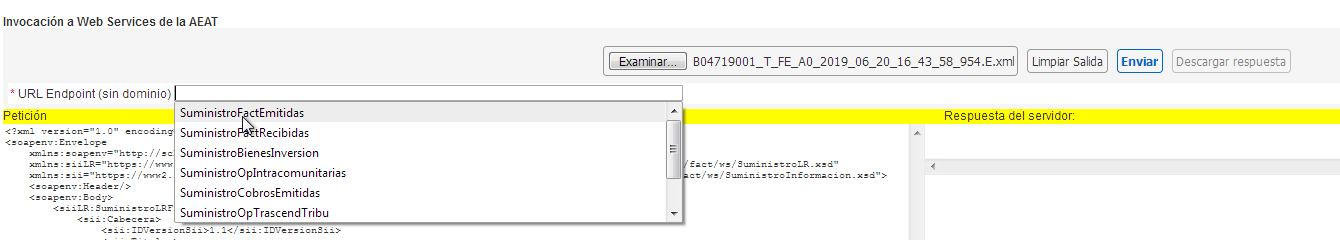 Carga manual de XML de SII en WebService de Agencia Tributaria