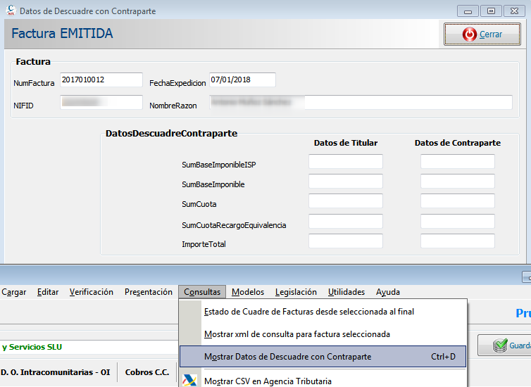 Datos de Descuadre con Contraparte