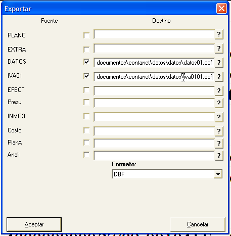 Exportar datos desde Contanet