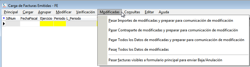 Tratar facturas emitidas modificadas
