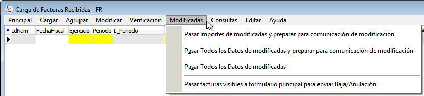 Tratar facturas recibidas modificadas
