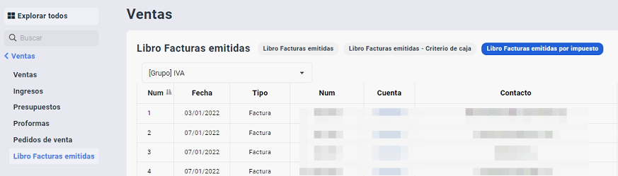 Libro de facturas emitidas por impuesto en Holded
