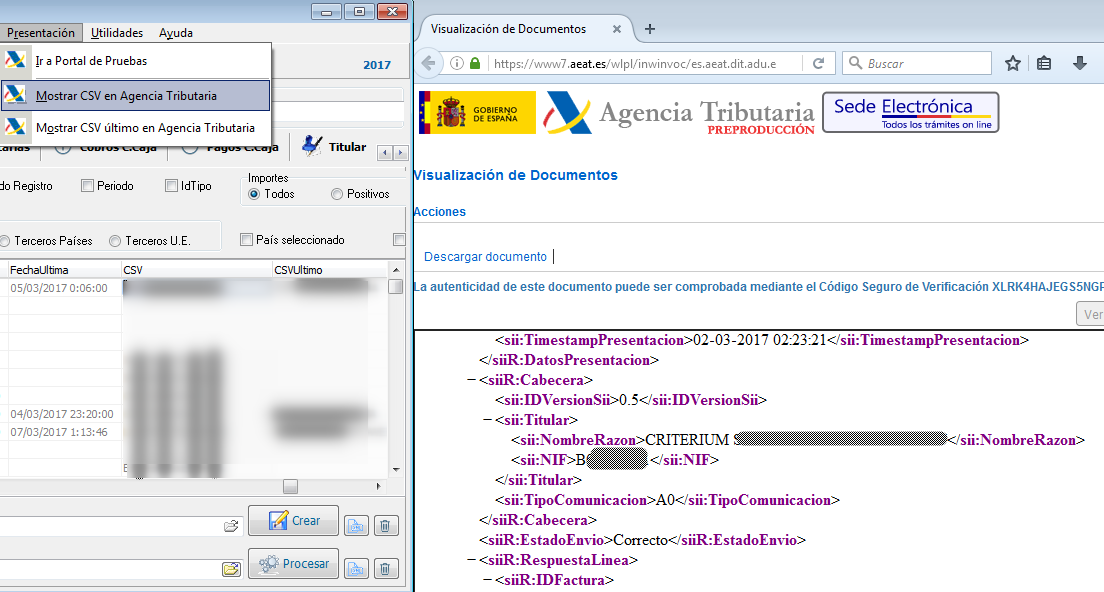 SII visualizar respuesta xml a través de CSV