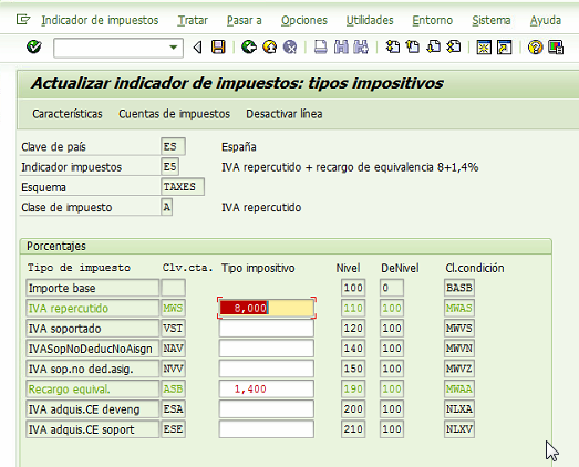 TaxCode con recargao de equivalencia en SAP