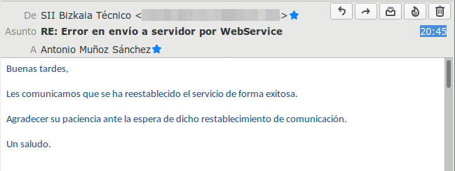 Error de conexión al servicio SII de Bizkaia/Vizcaya solución